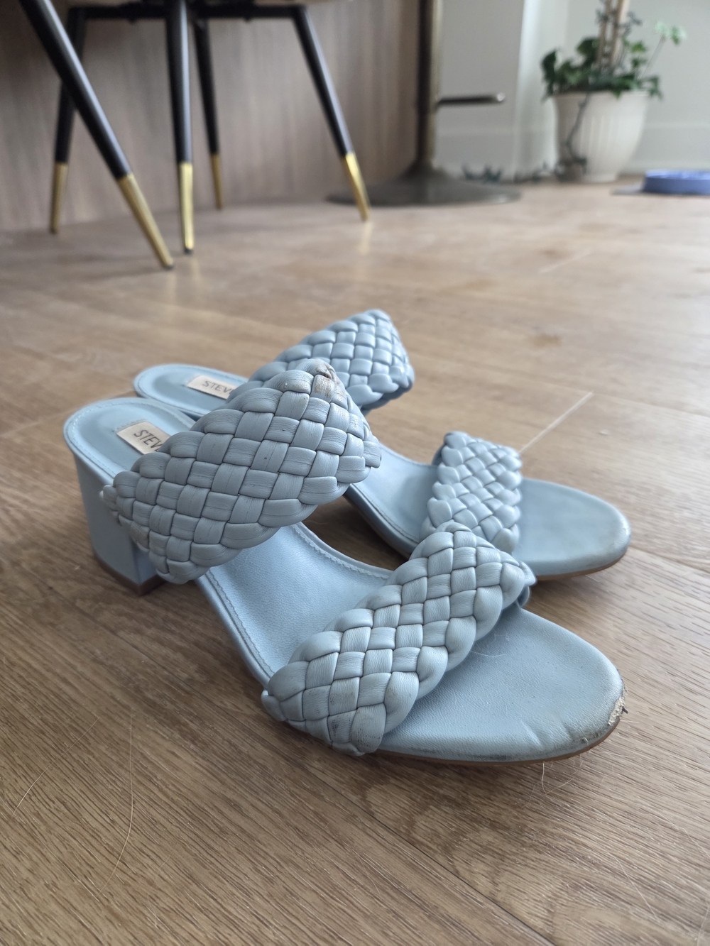 Steve Madden Powder Blue Braided Double-Strap Block Heel Mules